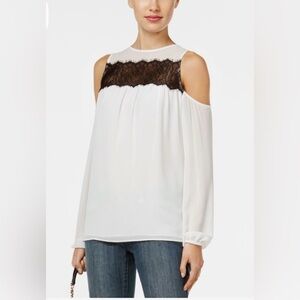 NWT Michael Kors Open Shoulder Top with Black Lace Size Small
